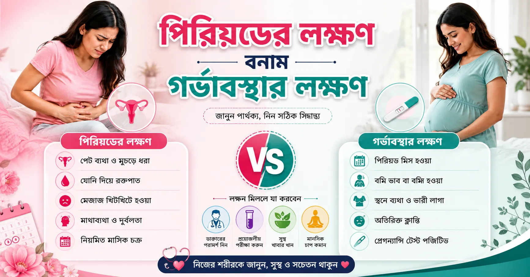 পিরিয়ডের লক্ষণ বনাম গর্ভাবস্থার লক্ষণ